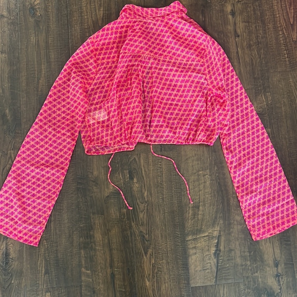 free people pink print cropped sheer top - Picture 12 of 12